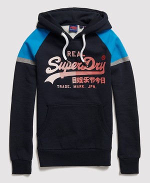 Superdry Vintage Logo 1st Raglan Férfi Kapucnis Pulóver Sötétkék | KZNBM8671